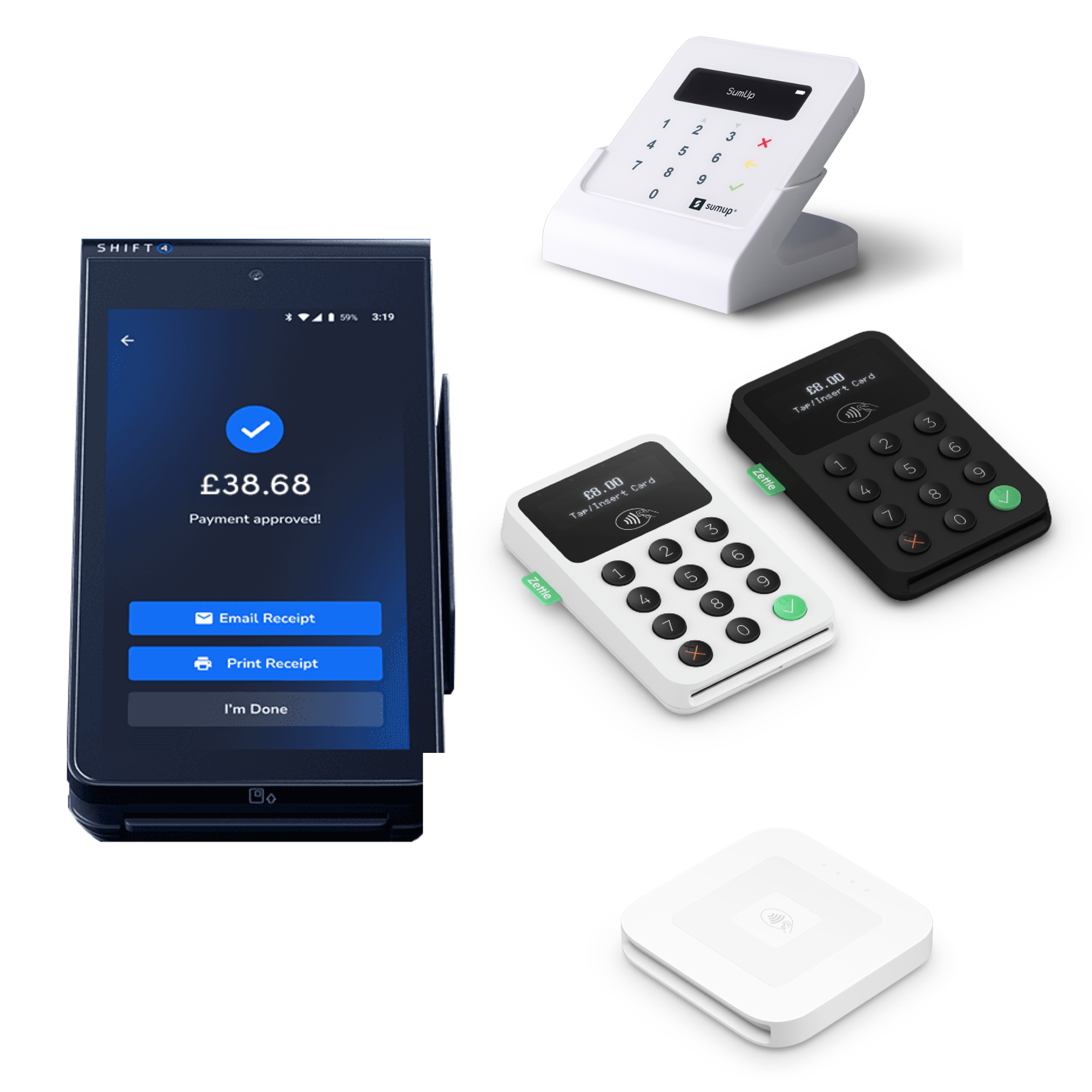 Shift4 One compared to SumUp and Zettle readers